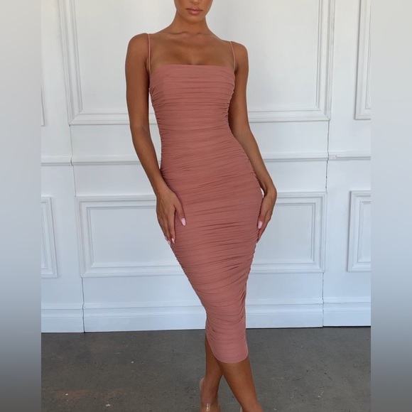 House of CB Sirene Mesh Dress Gathered Organza Antique Rose Pink Size Small - Picture 8 of 10